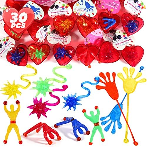 Figoal 30 пакет Ден на вineубените Ден на вineубените, асортиман на лепливи играчки, вклучувајќи лепливи раце, мажи за искачување на wallидови