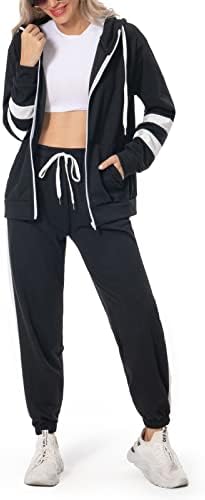 Обични облеки на женски 2 парчиња, со долги ракави со долги ракави, палто со качулка со панталони во боја, потта со џебови со џебови