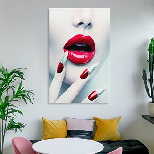 Постери за уметност за нокти секси црвени усни мода боја што одговара на ноктите уметност убавина салон шминка салон постери wallидни