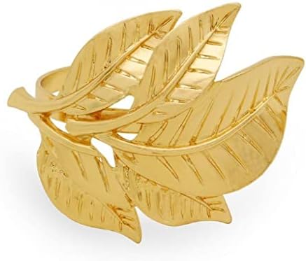 WODMB 12 парчиња салфетки прстени хотел западен ресторан метално дрво лисја прстен за салфетка прстен (боја: злато, големина
