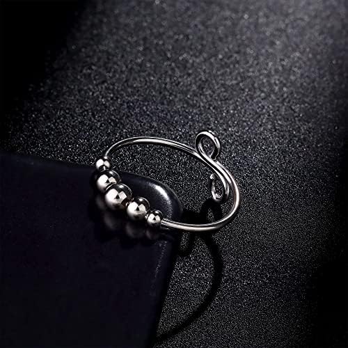 Милколато 925 Стерлинг Сребрен фиџет прстен со креирани мониста на Опал Единствена трендовски прилагодлив вртеж за фидгер, прстени