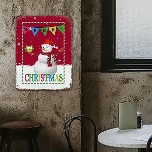 Ретро Божиќен калај знак зимски снежен човек птици метални знаци Среќна банер снегулка wallидна плакета гроздобер wallидни украси за фарма