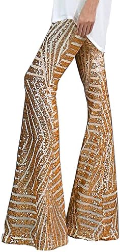Miashui женски обични фустани панталони нозе ситни жени sequins широки нозе панталони мода сјајна висина половината женски панталони