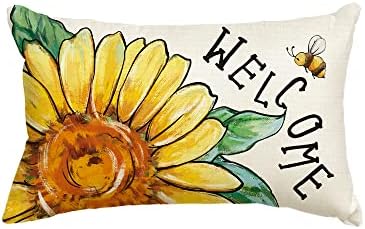 Avoin ColorLife Sunflower Bee Добредојдовте лето фрлање перница за перници, 12 x 20 инчи жолта перница за декорација за софа кауч