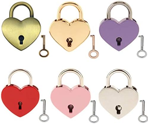 Merysan 6pcs Мал гроздобер метал во облик на срцево во форма на срце, мини заклучување со клучеви, разновидни бои