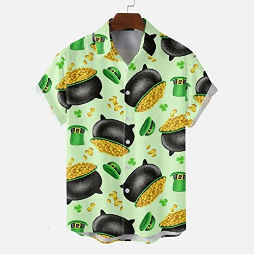ВОЦАЧИ Св. Патрик Денот на копчето надолу со кошули со кратки ракави Обични кошули зелена смешна графичка плус големина куглање за куглање