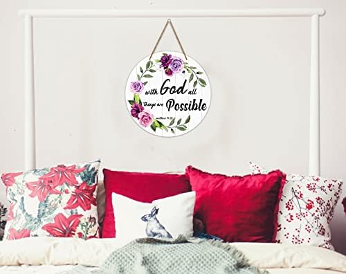 Сикохом со Бога, сите работи се можни виси плакета позитивен знак христијански домашен декор плакета флорална рустикална wallид