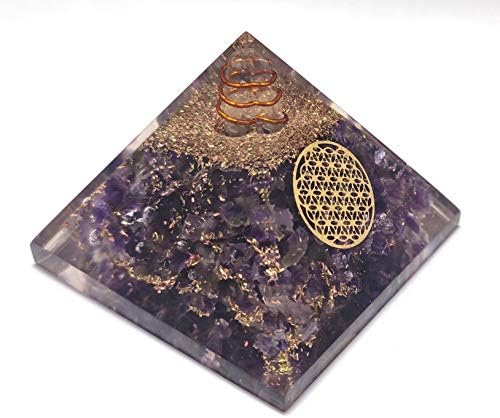 Sawcart аметист оргон кристал пирамида со симбол на цвет на живот, камена нараквица и приврзоци за приврзоци на приврзоци комбо