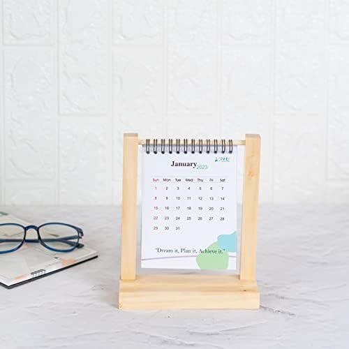 Календарот за хартија за хартија ivei, врзан во дрвена рамка | Вертикален календар за флип за декорација на биро | Календар за мали зеленило