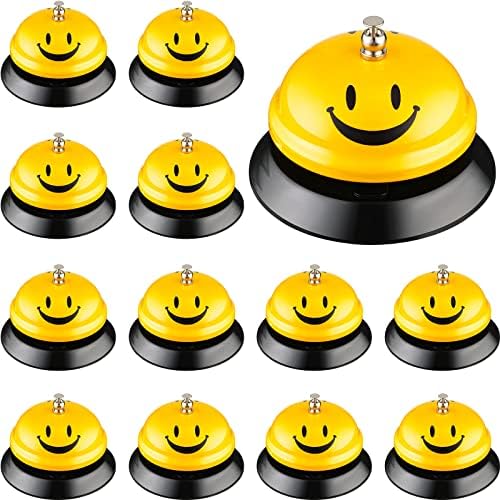 Yexiya 12 компјутери повик bellвоно сервис bellвонче за биро 3,4 инчи жолта насмевка лице биро метална услуга bellвонче со анти -'