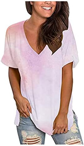 Уикмнх тинејџерска девојка топла цветна обична памучна маица лето V вратот кошула со краток ракав