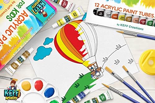 Keff Kids Simber Settion - Сет за акрилна боја за деца - Комплет за уметнички материјали со претходно нацртани платна, не токсични бои,