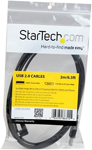 StarTech.com 2м 6 стапки Микро-УСБ Кабел За Полнење И Синхронизација - Правоаголен Микро-USB-M/M-USB ДО Микро USB Кабел за Полнење - 24 AG Black