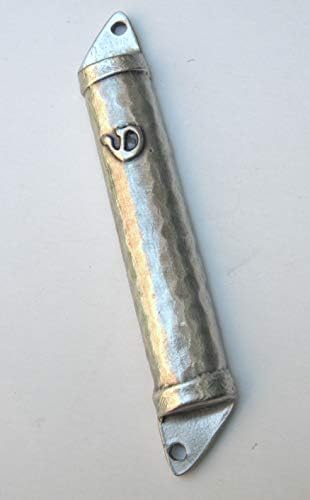 Собирање на трендови Judaica Metal Hammered Mezuzah Case Silver Tone 6 cm Отворен бек
