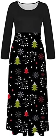 Женски Макси Фустани 2022 Божиќен 3д Цветен Сарафан Спојување На Долг Ракав О-Врат Обичен Фустан За Замавнување Дома