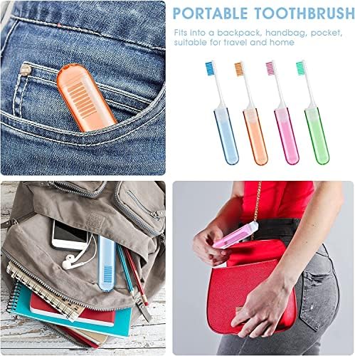 Ора-Зен 8 пакувања разнобојни преклопни четки за заби Масовно преносно преклопување на четка за заби со контејнери за патување за патување во кампување