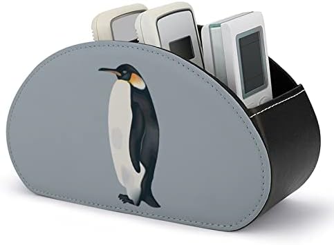 Кутија за складирање на далечински управувач со симпатична пингвин, мултифункционална PU кожа ТВ далечинска држач за организатор на десктоп