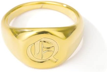 T3STORE минималистички накит Ретро иницијали ringвонат за мажи A-Z Old Ald English Letters Name Plate Rings Gold Lady-златна боја-8-67143