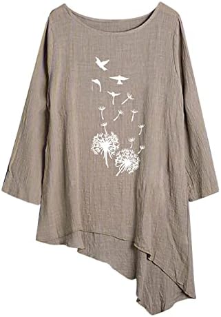 Маички за маици на Nokmopo за жени, печатени со долг ракав, неправилен и удобен врв