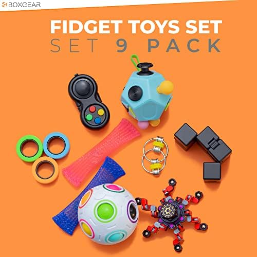Boxgear Fidget играчки за возрасни и деца - 9 парчиња сет на фигури и сензорни играчки за возрасни - Премиум мал пакет за играчки со фиџет