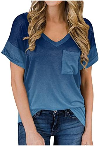 Maseенски блузи мода 2023 V-врат-вратен џеб џеб со кратки ракави маица врвни маички со маички