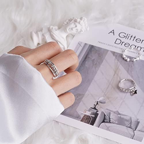 Asgift 925 Стерлинг сребрен анти -вознемиреност прстен за жени прилагодлив фидгет прстени со вртински мониста, осиромашен стрес