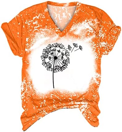 Женски графички печати кошули со кратки ракави за глуварче за печатење на тренингот маички со маички V вратот на вратот на врвот