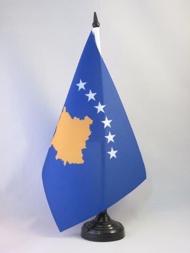 ЗНАМЕ На Аз Косово Знаме на Маса 5 х 8 - Косовско Биро знаме 21 х 14 см-Црн Пластичен Стап И Основа