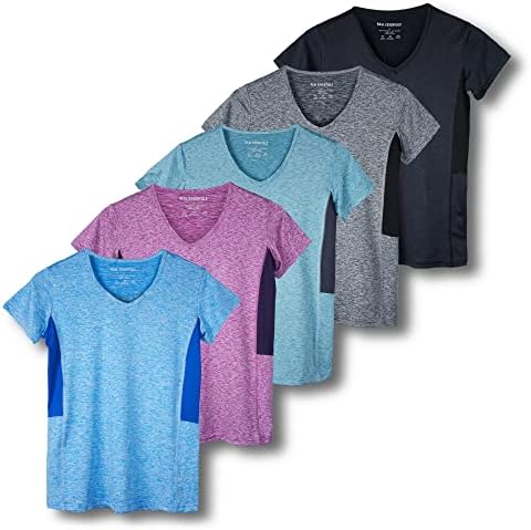 5 пакувања: женски кратки ракави за кратки ракави V-вратот со активна облека со активен маица со суво влошување на влага за раствор