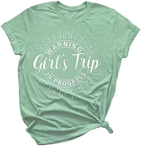 Cyjagnyенски обичен предупредување девојки патувања во маица во тек, обична екипаж за кратки ракави за кратки ракави, графички мета