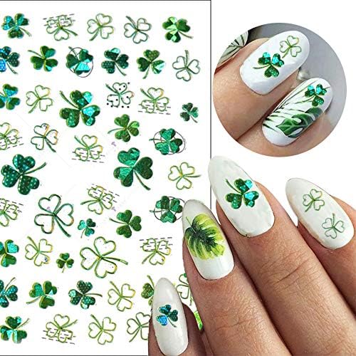 Налепници за налепници на Денот на Свети Патрик, 4 чаршафи Шамок Лак на ирските зелени нокти декорации самолепливи совети за нокти