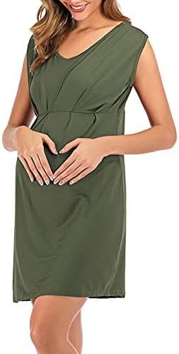 Женски породилен фустан без ракави летен круг врат лев цврста боја секси модна породилна елегантна фустан