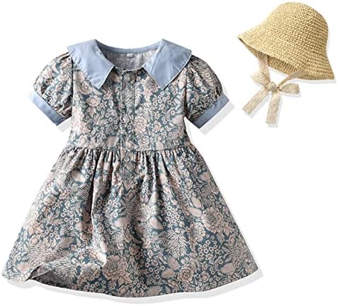 Детско дете бебе девојки пролетно лето цветен памук со краток ракав, принцеза фустан, облечена облека, облека лето девојче облека