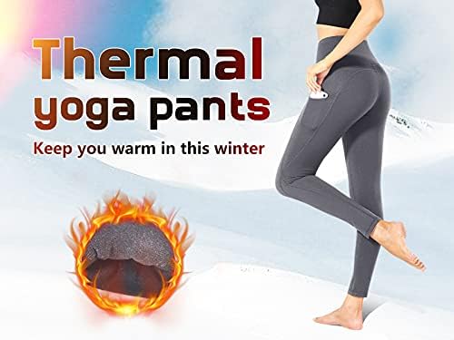 Femенското руно Phisockat, наредени зимски хеланки со високи термички топло јога панталони со џебови