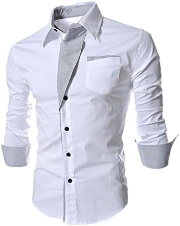 Машка лежерна лаптопска кошула мода со долги ракави тенок фит -фитлек копче надолу кошули со фустани со џеб