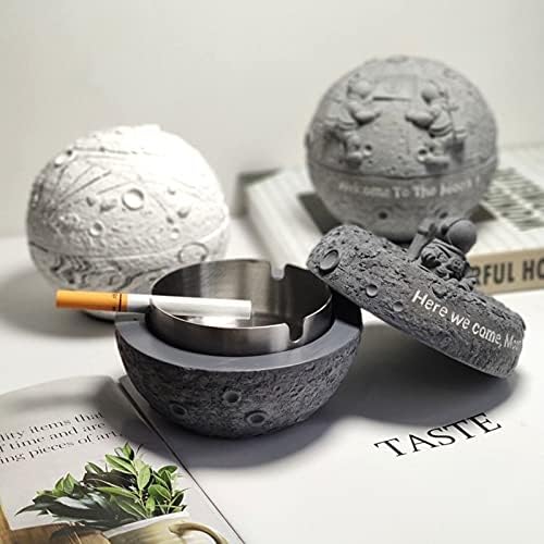 Ljfli Ashtray за CIG со капаче соочен бетонски цемент нордиски инс Месечината форма оригинална дизајн домашна дневна соба астронаут Аштрај