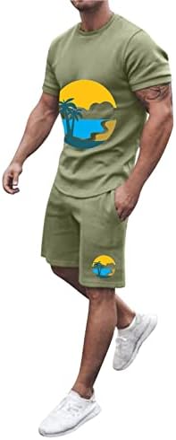 Волдор Менс летен атлетски мода Тропски печатени облеки на екипажот-врат маици и шорцеви за влечење шорцеви