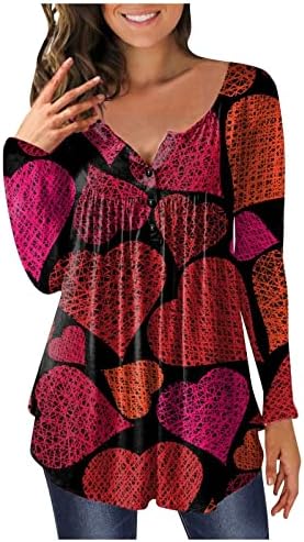 Pimoxv жени в Valentубените Денот на ден кошула срцева печатење Туника врвови половина отворена фустана блуза што треба да се носи со хеланки