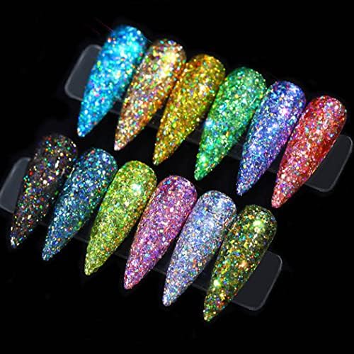 Stgdak Холографски нокти сјај во прав sequine 12 бои сјајни кристални секвенци снегулки за жени девојки дизајн нокти дизајн нокти уметност