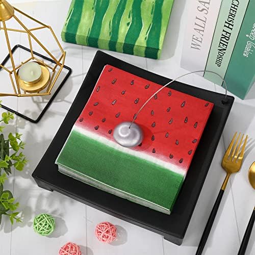 Anydesign 100 парчиња лубеница хартија салфетки летни празнични простории за еднократна употреба за ручек црвено зелено слатко овошје десерт