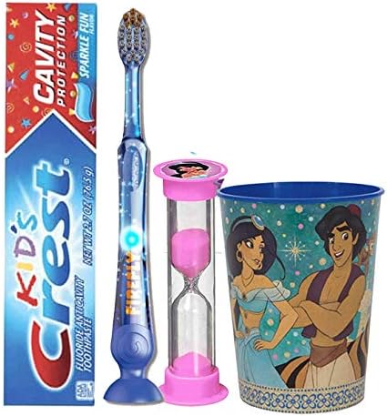 Аладин принцеза Јасмин 4 парчиња светла насмевка Орална хигиена пакет! Осветлете ја четката за заби, паста за заби, тајмер за четкање и миење на устата измијте ја ча?