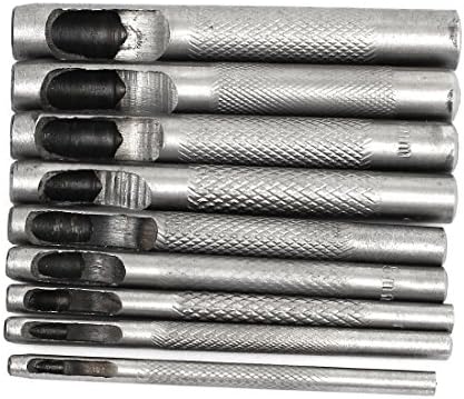 AEXIT 2,5 mm-10 mm Dia Dia Leathercraft Metal Knurled Shank Shank Fore Hollow Doll Punch Set 9 додатоци од кожа од кожени во 1