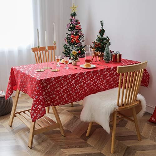Lespoir ткаенина, правоаголен полиестер печатена забава за снегулка, 60x60 инчи црвена трпезариска маса за трпезарии за Божиќ за