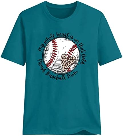 Женска бејзбол маичка буква за печатење графички маички слатки мама кошула врвови со стандардни врски со кратки ракави кошули за жени