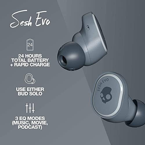 SkullCandy Sesh Evo True Wireless Bluetooth Bluetooth Earbuds компатибилни со iPhone и Android / Charging Case и микрофон / одлично за теретана, спорт и игри IP55 отпорна на вода - сива