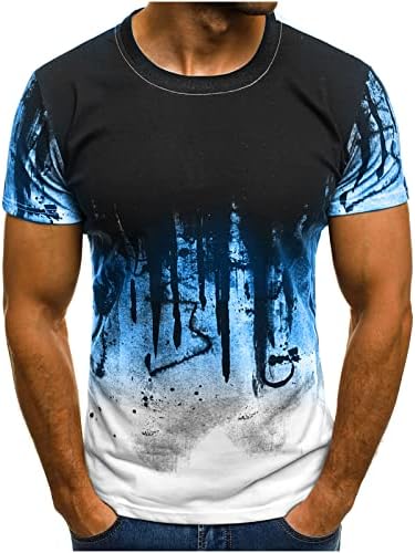 маички со маички за мажи летни обични тркалезни врат 3Д дигитален печатен фитнес фитнес спортски шорцеви ракави маички блузи туники