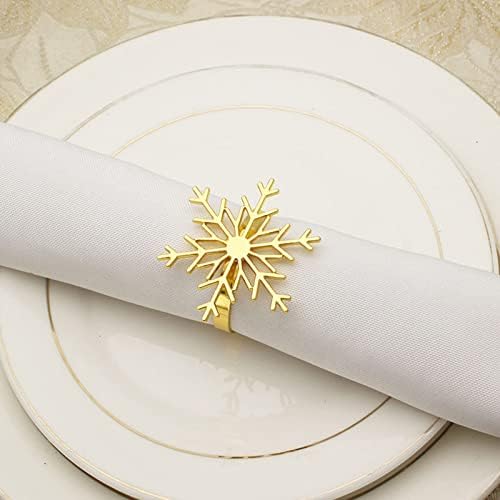 ЦДАР 6 парчиња/Поставете снегулка од салфетка, злато сребрена роза злато злато сервис прстен за салфетка, исклучителна декоративна легура Божиќна