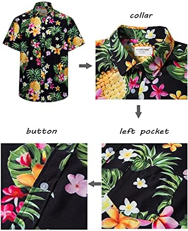 ФОХЕМР МЕНС Хавајски кошула и кратки плажа сет со тропски ананас/фламинго шема облека за кратки ракави кратки 2 компјутер