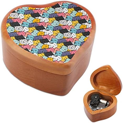 Симпатична мачка срцева музичка кутија дрвени музички кутии најдобар подарок за годишнината Божиќ роденден