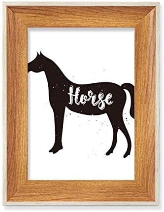 MCJS коњ црно -бело животно работна површина дрвена фото рамка приказ на слика уметност со повеќе комплети
